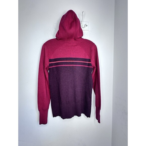 Eddie Bauer Engage Red Ribbed Knit Two Way Zip Hoodie Medium Nordic Celtic Knit - Picture 6 of 6